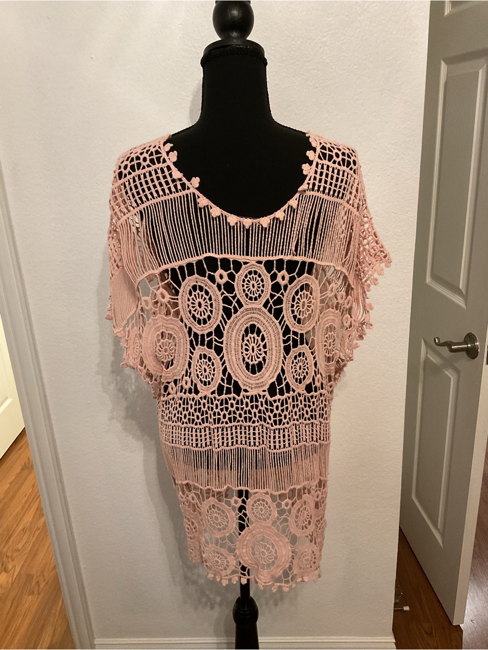 Crochet Fringe Tunic in Blush Pink